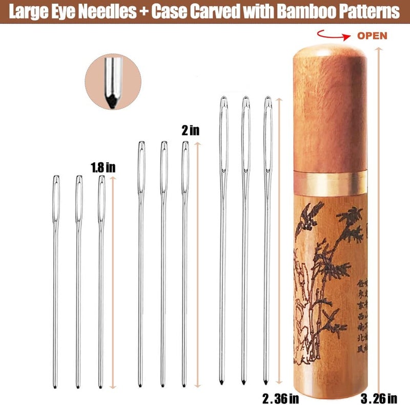 ECROCY Large Eye Blunt Needles, Stainless Steel Tapestry Needle, Yarn Knitting Needles, Darning Needle with Wooden Needle Case Carving Pattern - Image 4